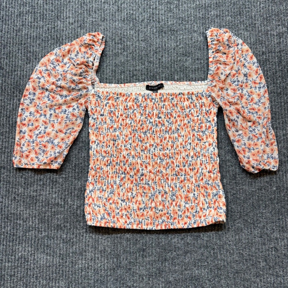 Dynamite Floral Smocked Top Womens Small Puff Sleeve Cottagecore Coquette‎